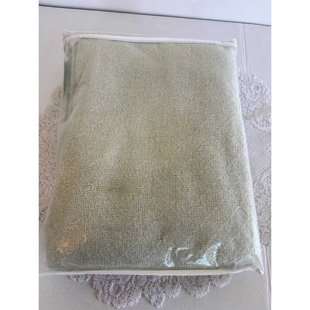 Sears Cannon Cotton Blanket Twin Sage Green Thermal Weave 66x90 M75233 New